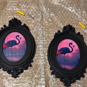 NEW Black Ornate Flamingo Wall Art Set
